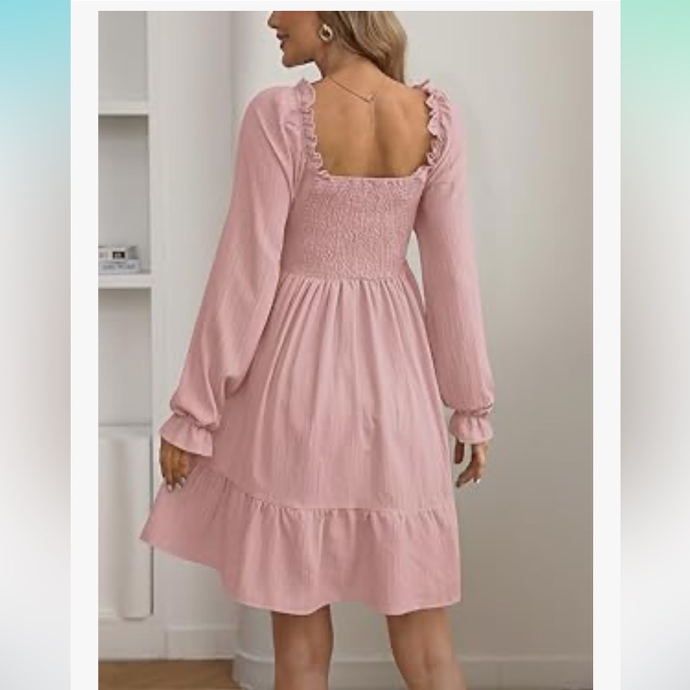 Clarisbelle | light pink square neck mini smocked dress, size XL - Picture 5 of 6